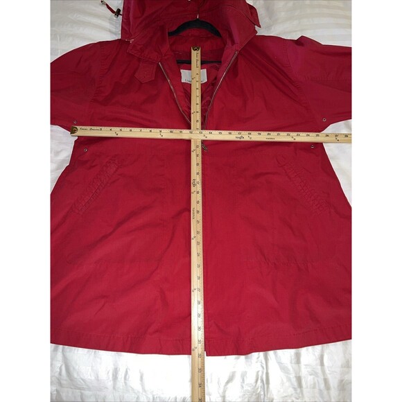 Vintage London Fog Jacket Red Medium Zip Hood Shoulder Pads Buttons Pockets - Picture 10 of 15